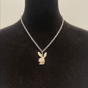 Silver tone playboy  Bunny Pendant Necklace